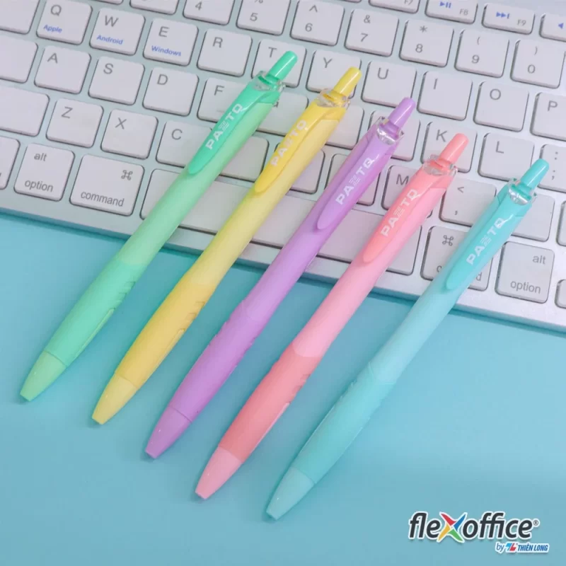 Hộp 5 bút gel bi màu Pastel Thiên Long Flexoffice Pazto FO-GELB039/VN nét 0.6mm - Mực xanh