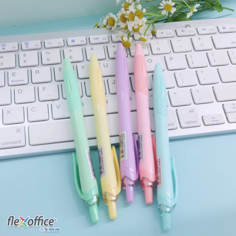 Hộp 5 bút gel bi màu Pastel Thiên Long Flexoffice Pazto FO-GELB039/VN nét 0.6mm - Mực xanh