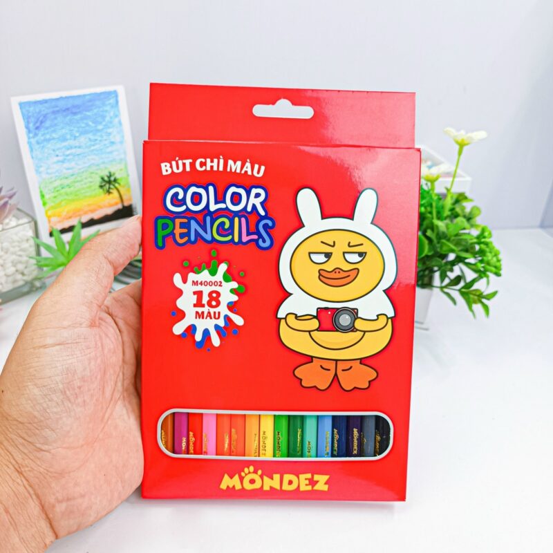 hộp chì 18 màu Mondez, bộ màu chì an toàn cho các bé tập vẽ